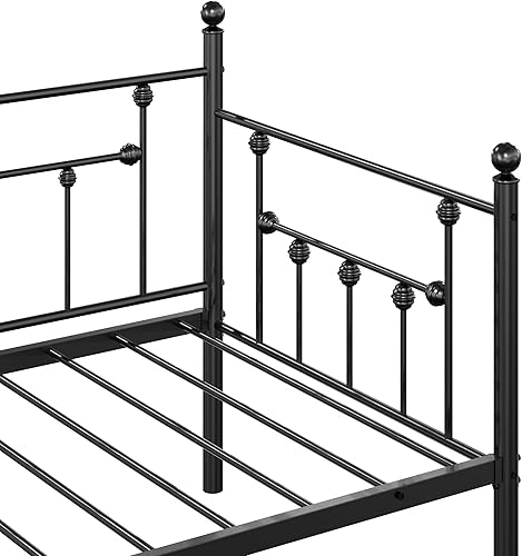 Miniatura 16 de VECELO Marco de sofá cama, cama de plataforma de metal tamaño individual con cabecero, listones de acero resistente soporte para sala de estar