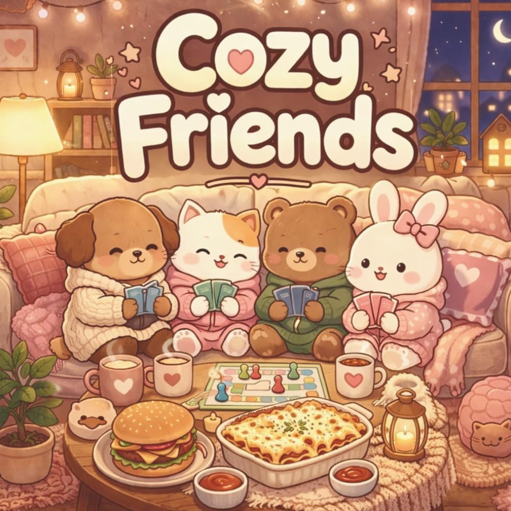 Cozy Friends – Fun & Cozy Adventures Coloring Book: Cute Animals, Cozy Scenes, Food, Movies & Fun Activities for Kids