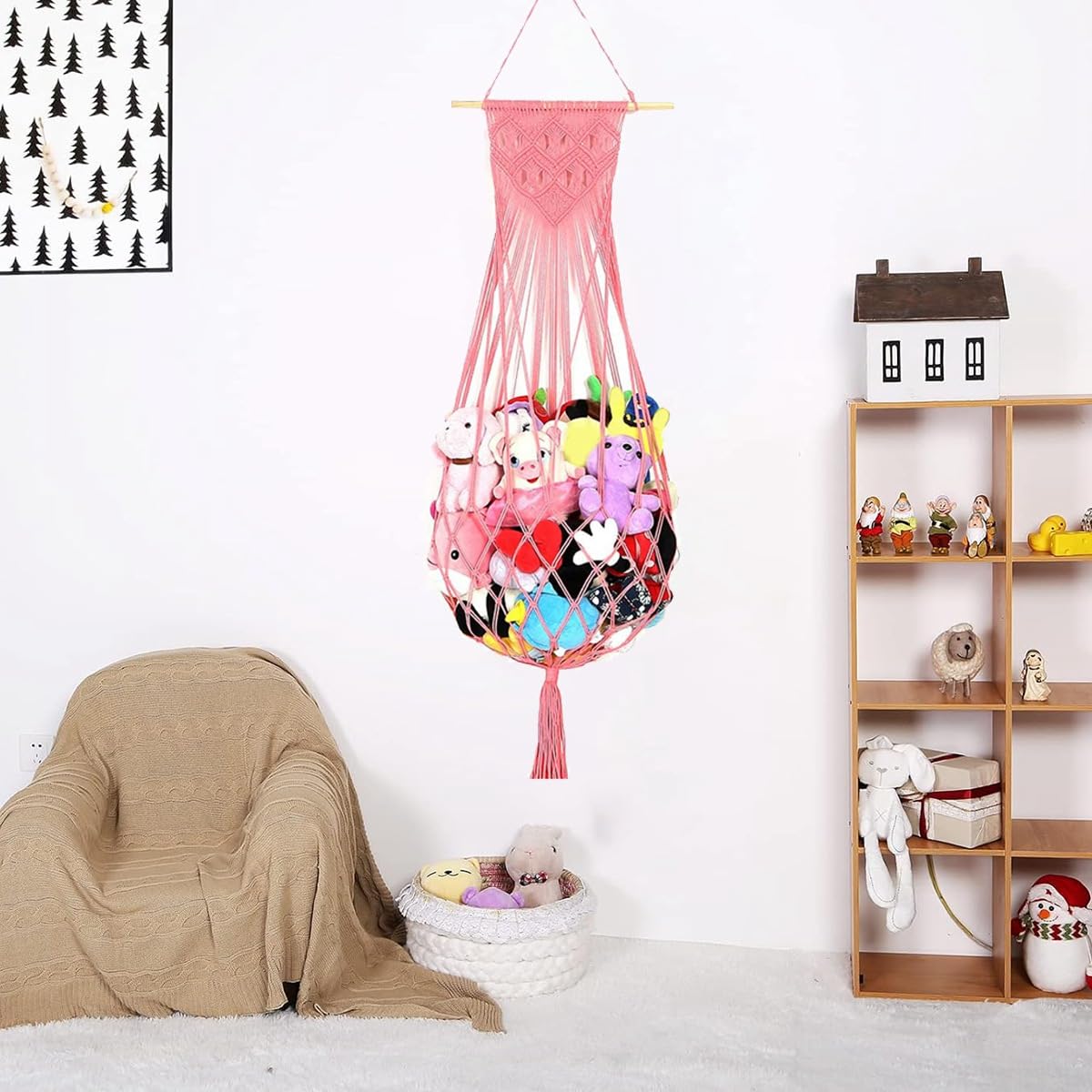Rete Porta Peluche Ofiray-home | 2 Pezzi | Organizer Da Comodino Elastico Per Pupazzi E Giocattoli | Facile Da Installare, Nero