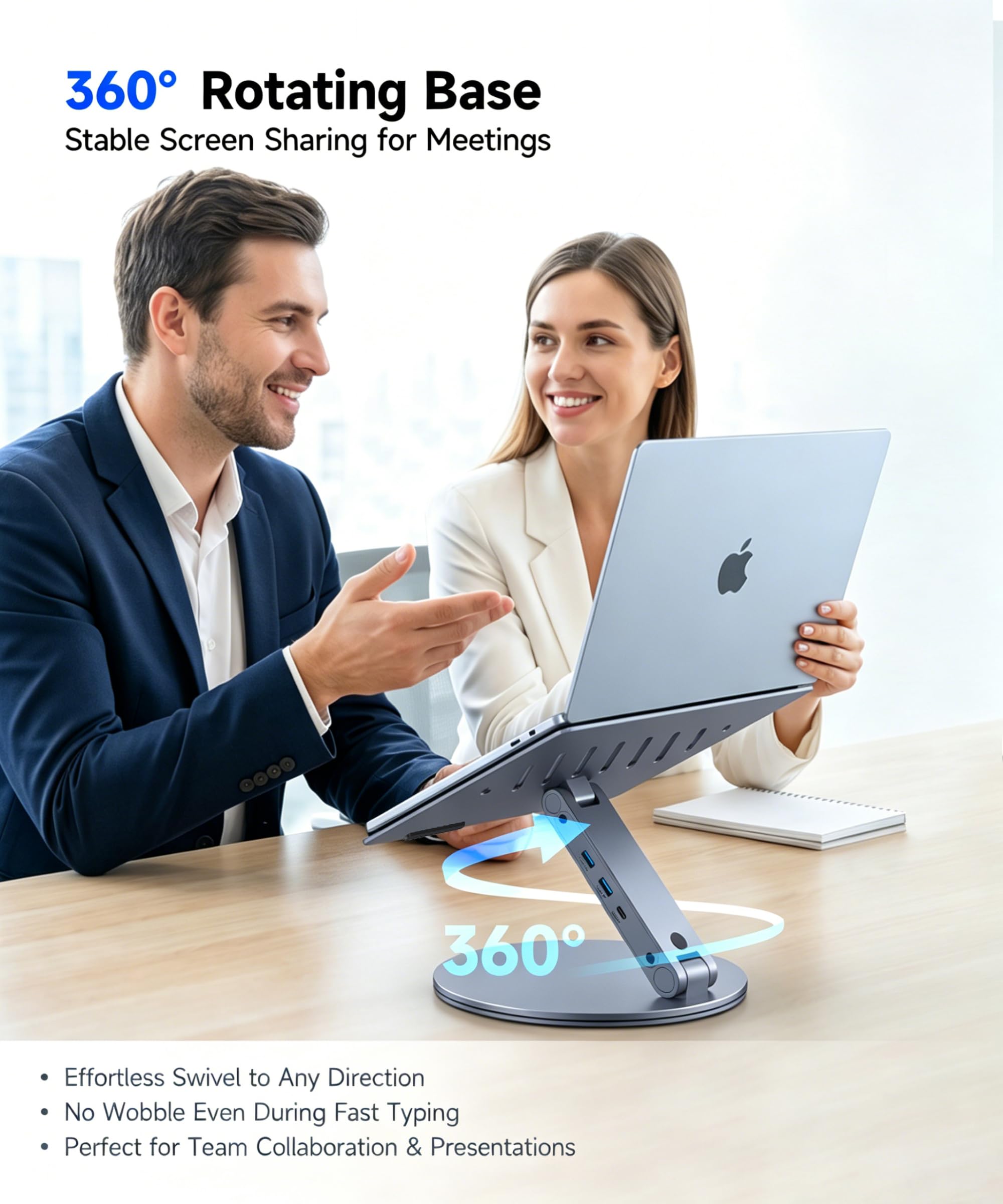 YICOSUN Supporto da scrivania per computer portatile, girevole a 360° e regolabile in altezza, ergonomico con prese d'aria di raffreddamento in alluminio, per MacBook, Dell, Lenovo da 10 a 16 pollici