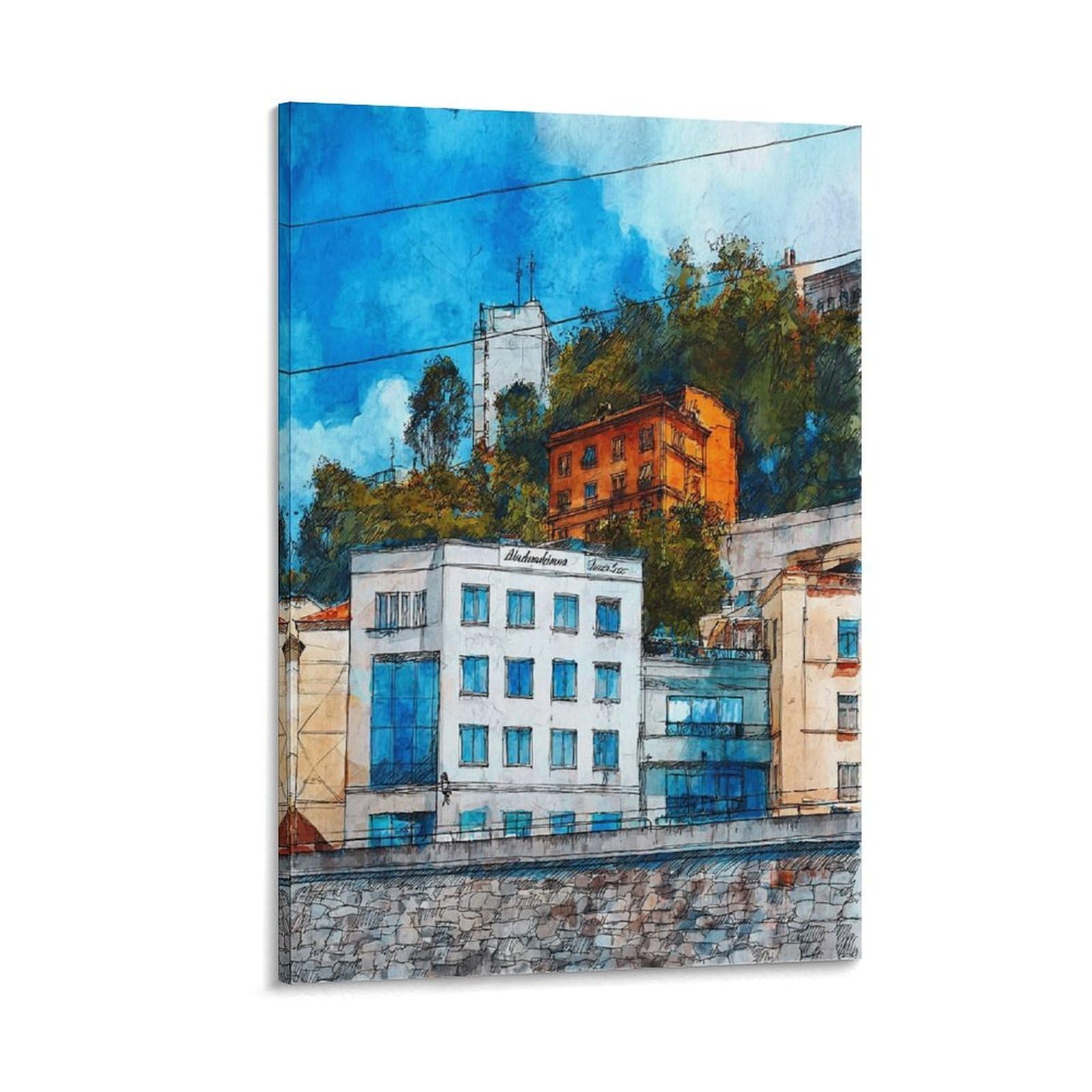 Cnaheiz Frame-Style Salzburg Austria Austria 08X12inch(20X30cm) Vintage Travel Poster Watercolor Canvas Art