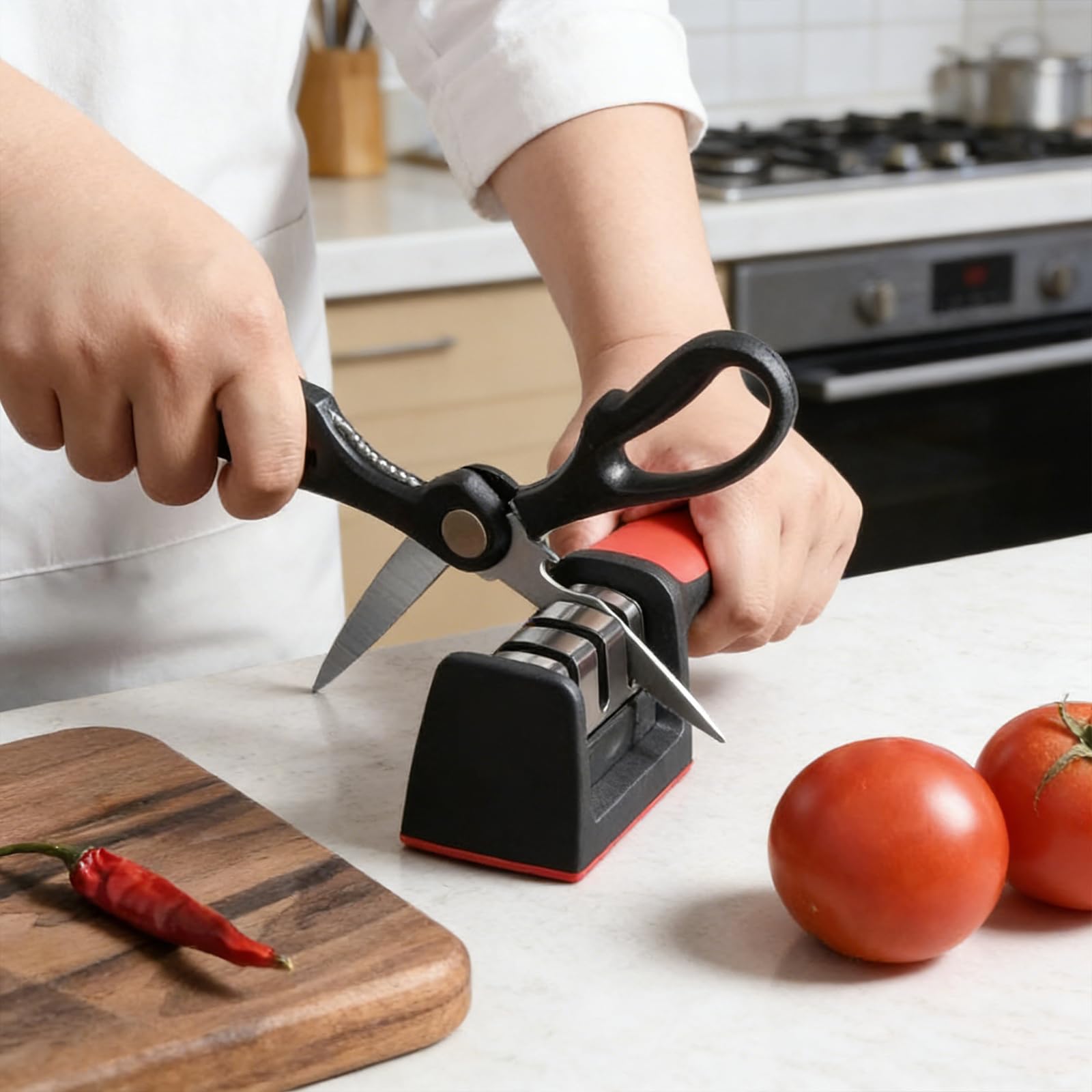 1PC-3 Stage Knife Sharpener Kitchen Accessories for Steel Knives and Scissors Aiding in Repair Stainless Steel Medium Grit