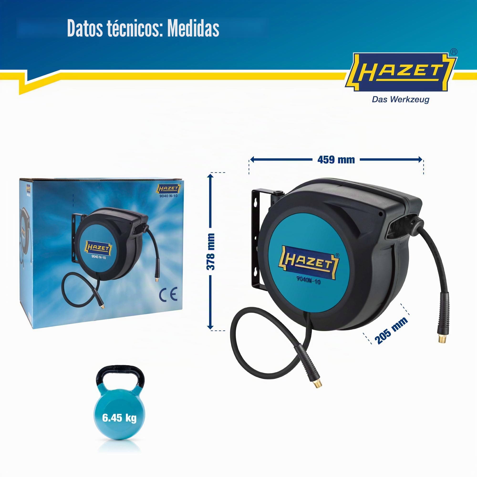 Enrollador de mangueras HAZET 9040N-10 I Longitud de la manguera: 15 m, diámetro interior de la manguera: 10 mm, presión máx.: 20 bar para aire comprimido y agua
