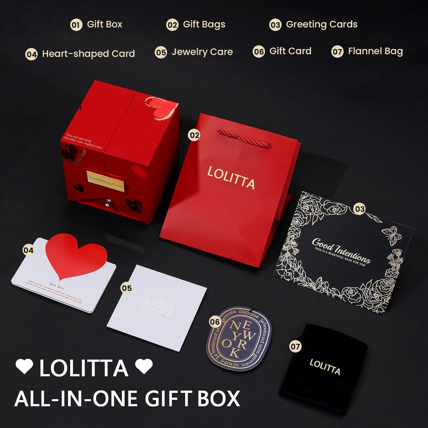 LOLITTA Red Crystal Heart Pendant Necklace For Women,14k White Gold 18+2 Inch Adjustable Chain,Dainty Jewelry Rose Gifts Set,Valentine's Anniversary Mother's Gifts For Ladies Girlfriend Wife Mom Women - Image 5