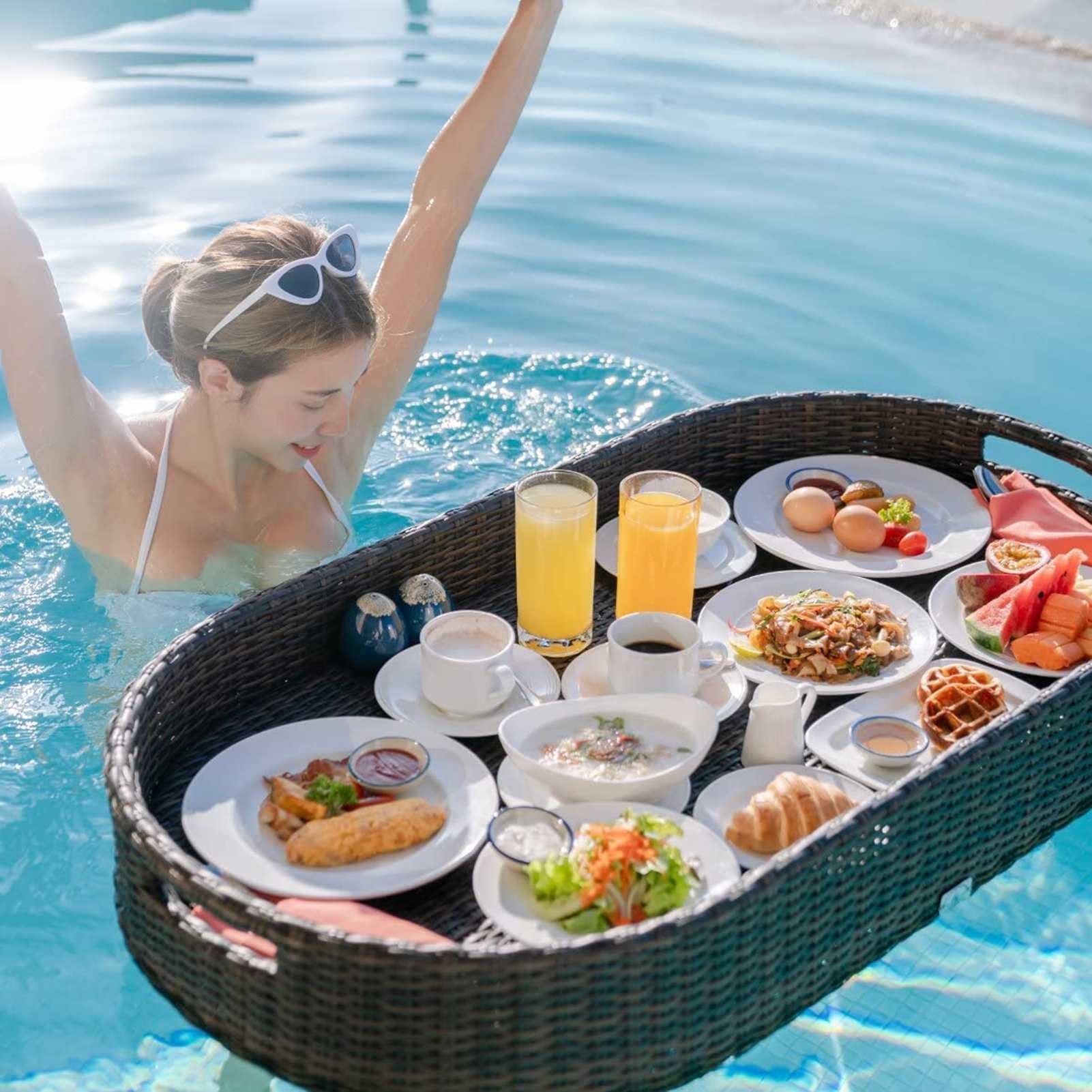bandejas flotantes. Mesa y Barra flotantes for Servir: flotadores de Piscina for Adultos Que sirven Bebidas, Brunch y Comida en el Agua.(Brown)