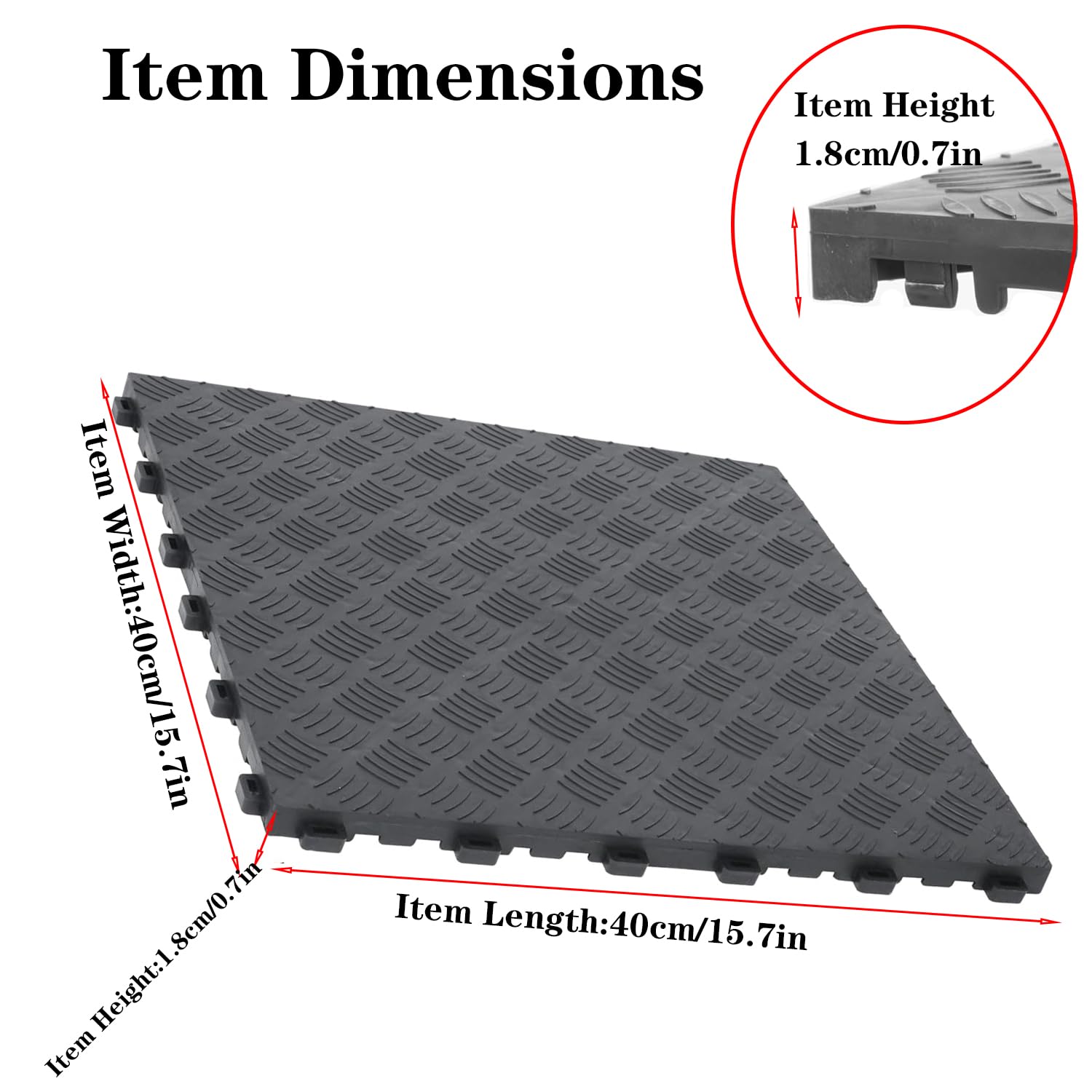 Suelo de Garaje de PVC Entrelazado, 40 x 40 cm, Baldosas Antideslizantes y Resistentes, Fáciles de Colocar, Diseño de Placas de Diamante (Negro) (20 Unidades)