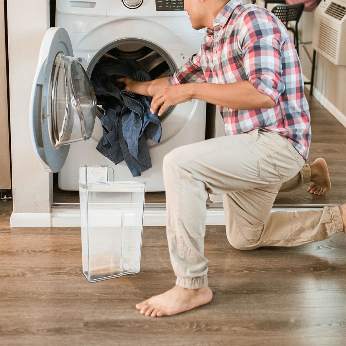 TOYANDONA Contenitore per Detersivo in Polvere Trasparente Coperchio, Secchiello per Lozione da 2 Pezzi, Contenitori per Lavanderia di Grande Capacità, Tenuta Stagna e Multiuso per Casa