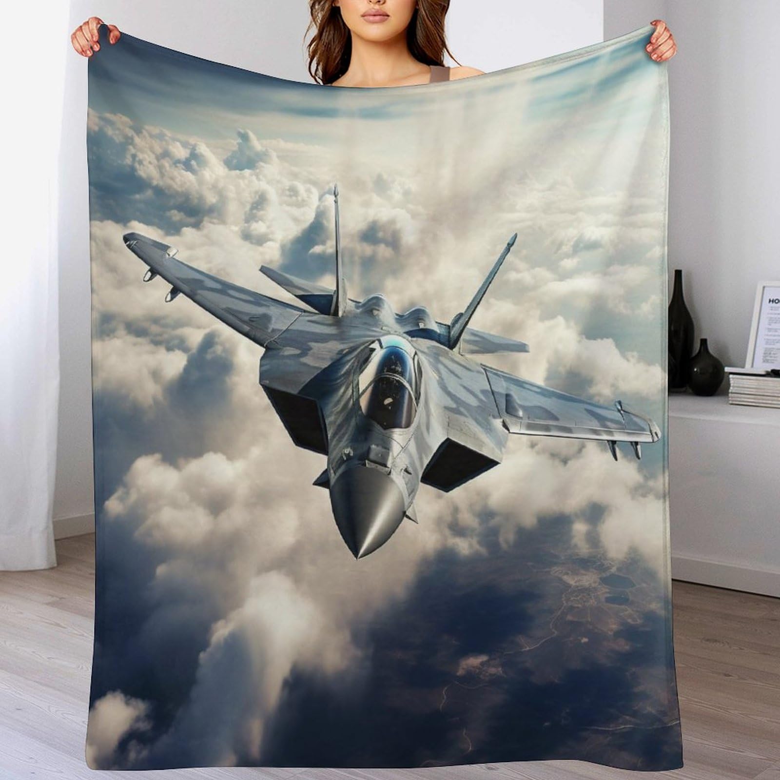 Manta de combate con avión para combatir el frío con forro polar suave de franela
