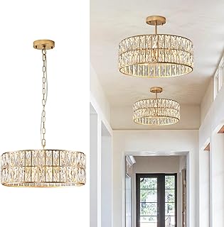 Modern Crystal Chandelier for Dining Room Gold Semi Flush Mount Ceiling ...