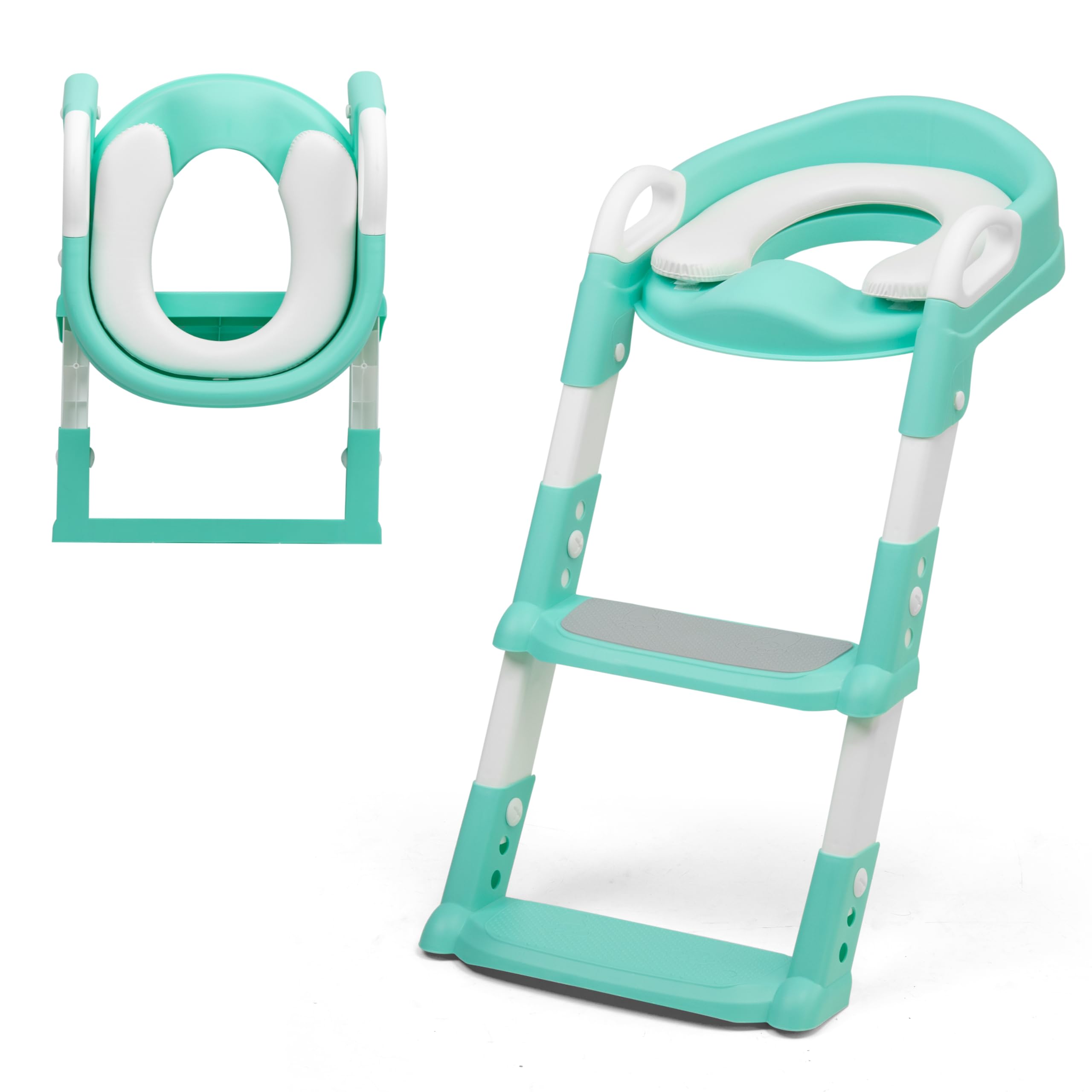 Crystals Foldable Toddler Potty Training Seat with Step – Child Toilet Seat with Ladder for Boys & Girls, Non-Slip Kids Potty Trainer, Comfortable & Easy to Use (Sea Green)