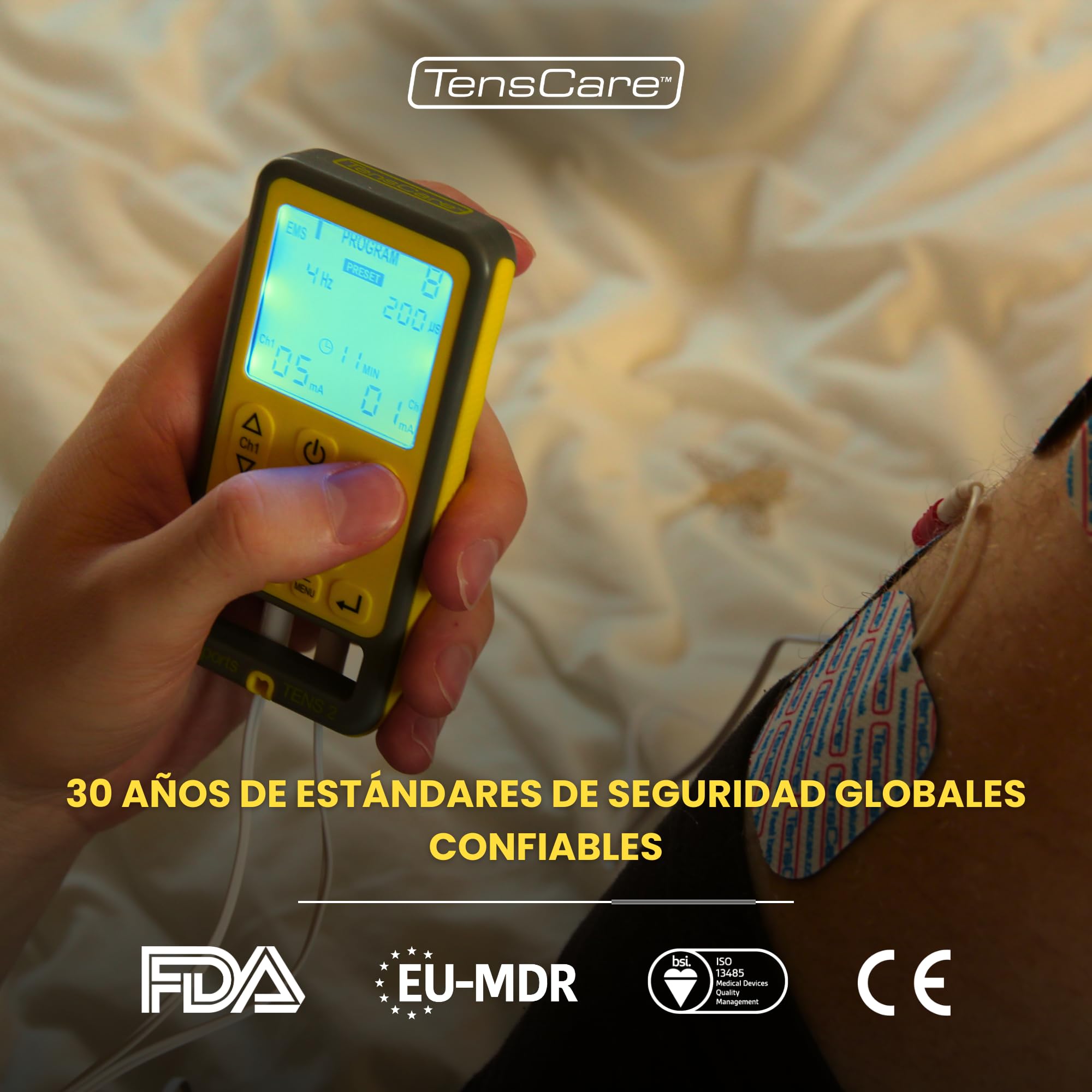 TensCare Sports TENS - Electroestimulador muscular. Programas predeterminados TENS, EMS y para masaje y programas manuales. Alivio del dolor, tonificación y relajación musculares.