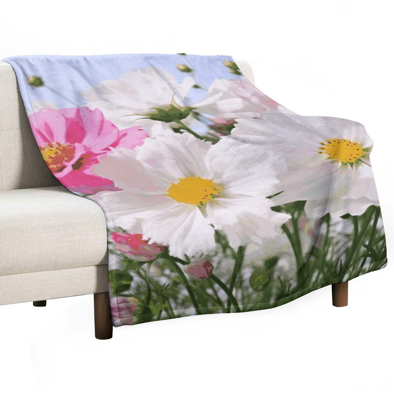 Couverture polaire en flanelle rose et blanche de 127x177 cm pour lit et canapé