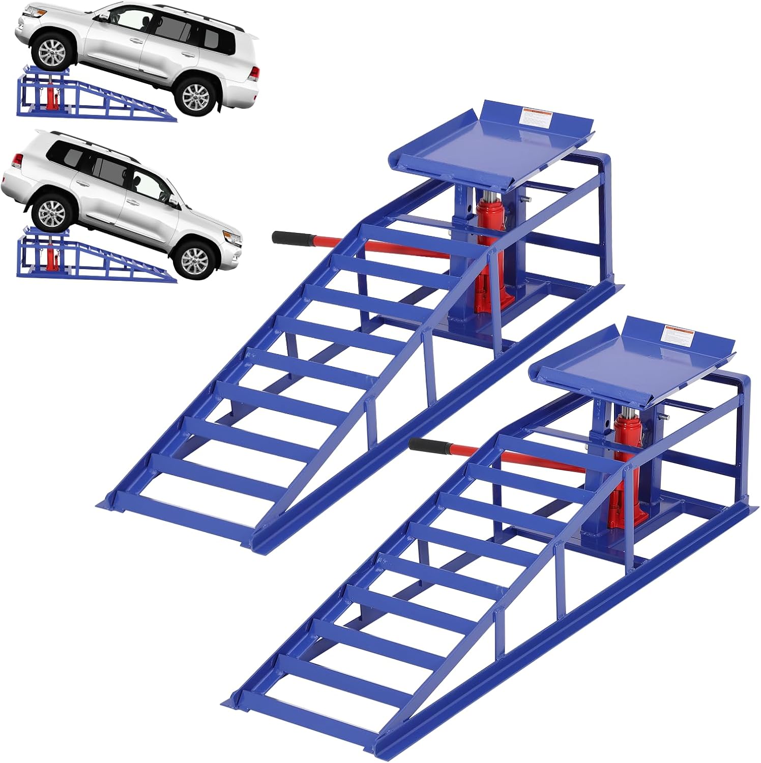 2-Pack Heavy Duty 5 Ton (11000 LBS) Hydraulic Car Ramps, High Lift 13.3" Truck Ramps with Safety Lock Pins, Auto Lift for Oil Change, Home Garage & Vehicle Repair, Blue
