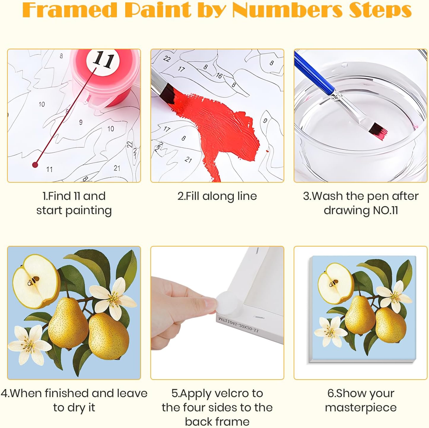MISCER 4 Pack Paint by Numbers for Adults Beginner, Fruit Paint by Number Kits for Kids, DIY Acrylic Oil Painting Suitable for Home Decoration (8x8inch)