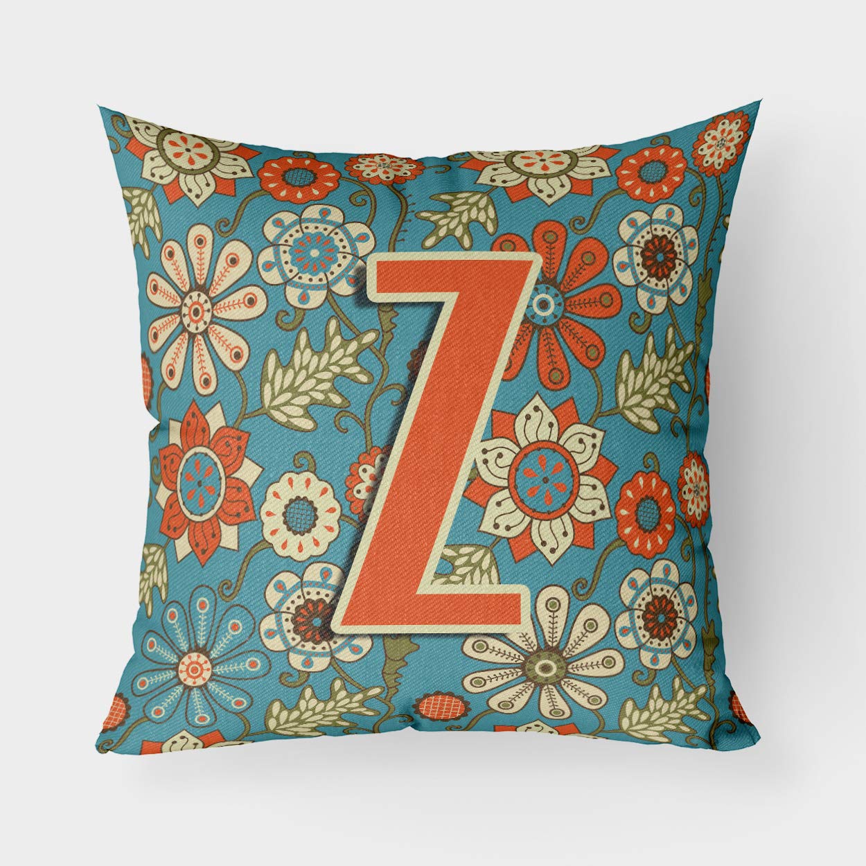 Coussin Z motif fleurs rétro bleu oreiller décoratif toile Cj2012-zpw1818