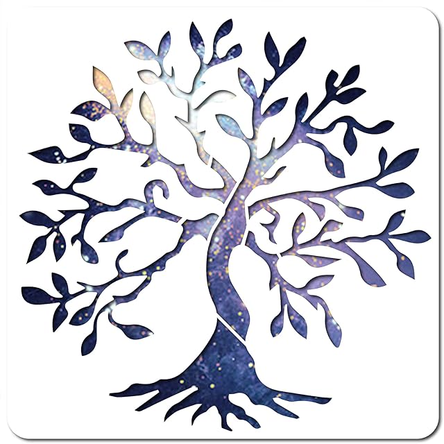 GORGECRAFT Tree of Life Stencil Template 11.8x11.8 Inch Large Reusable Sign for Painting on Wood Wall Scrapbook Card Floor Drawing