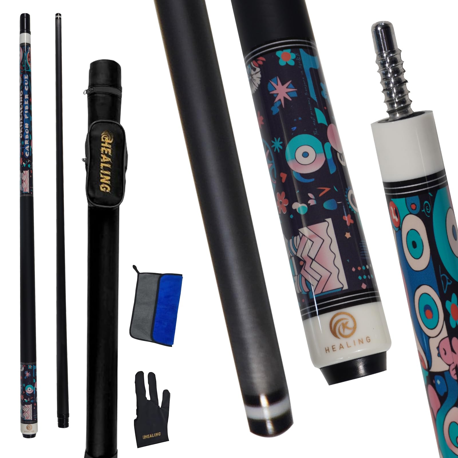 58″ 19-20oz 2-Piece Carbon Pool Cue Stick 11.8mm Tip Billiard Carbon Fiber Clue, Billiard Supplies 1/2 Joint Handmade Straight Fit Ball/Black Eight, Nine Balls 19-20oz (Play Cue) (Black-3)