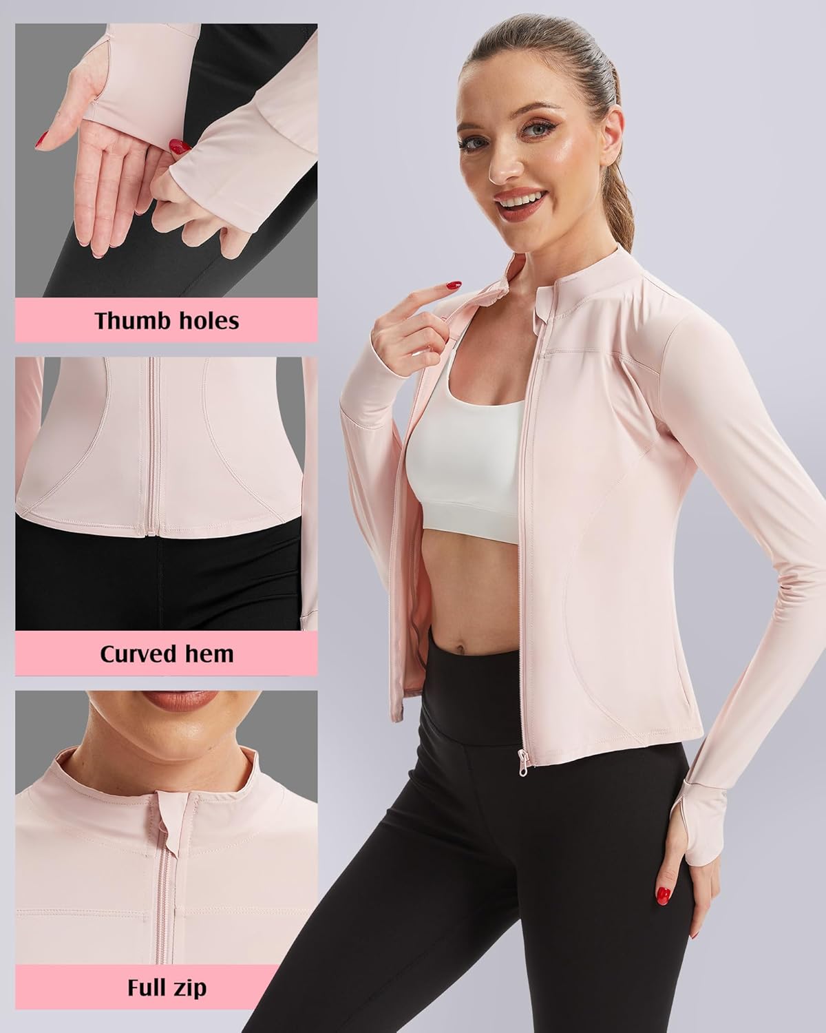 2 Pack Women's UPF 50+ Sun Protection Jackets Cooling Athletic Lightweight Cropped Full Zip Long Sleeve Shirt Hiking - Image 2