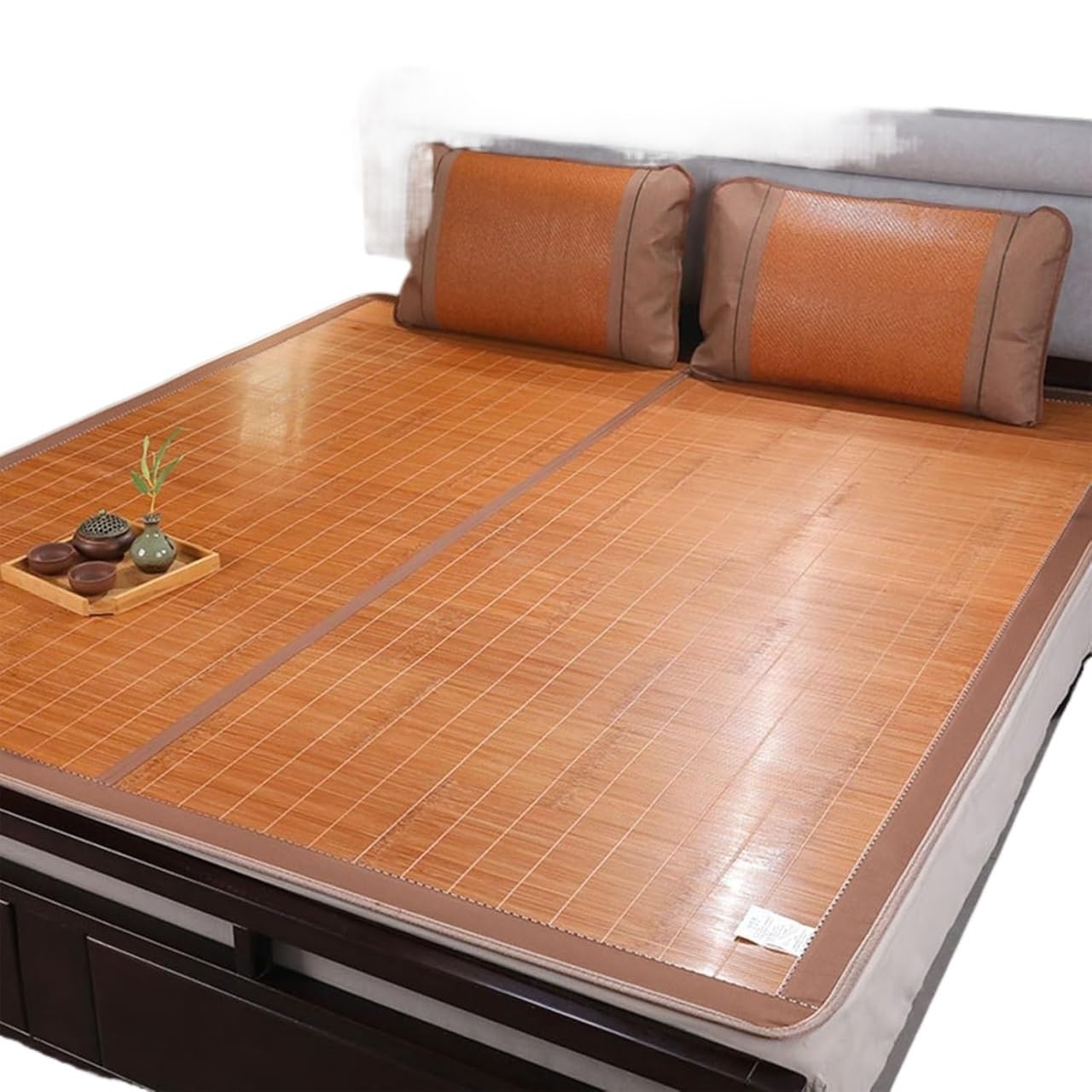 Tapis de mah-jong en bambou double face pliable et respirant de 135x200cm pour lit et sol