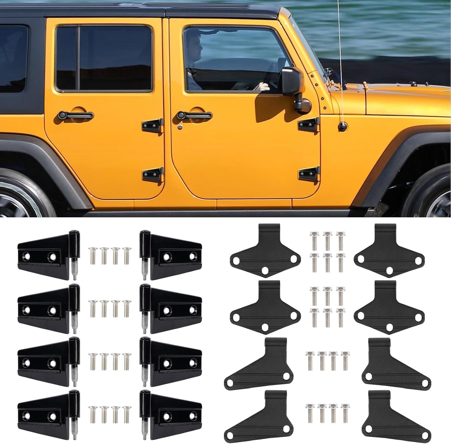4 Door Hinge Assembly Kits for Jeep Wrangler JK JKU 2007-2018 Unlimited Rubicon Sahara, Inner & Outer Door Hinge Sets Aluminum 16PCS with 32 Screws