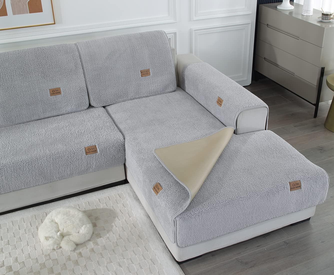 Soft Sherpa Fleece Sofa Couch Covers Fluffy Warm Plush Sectional Couch Cover Non Slip Sofa Slipcover Furniture Protector for Kids Dogs Pet, 1 Piece/Not All Set (Grey,28"x70")