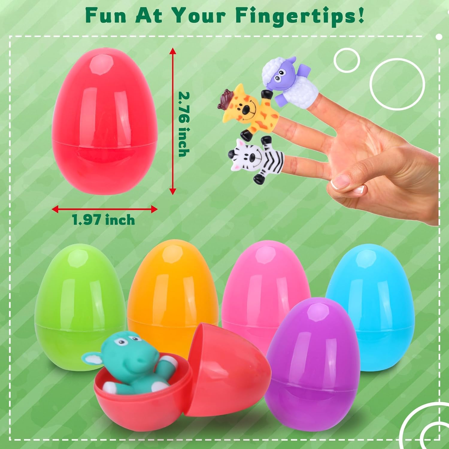 12 Pack Prefilled Easter Eggs with Toys, Animal Finger Puppets for Toddlers Easter Basket Egg Hunt Stuffers, Pre Filled Easter Eggs Fillers for Kids Gifts Party Favors, Goodie Bag Stuffer, Prizes