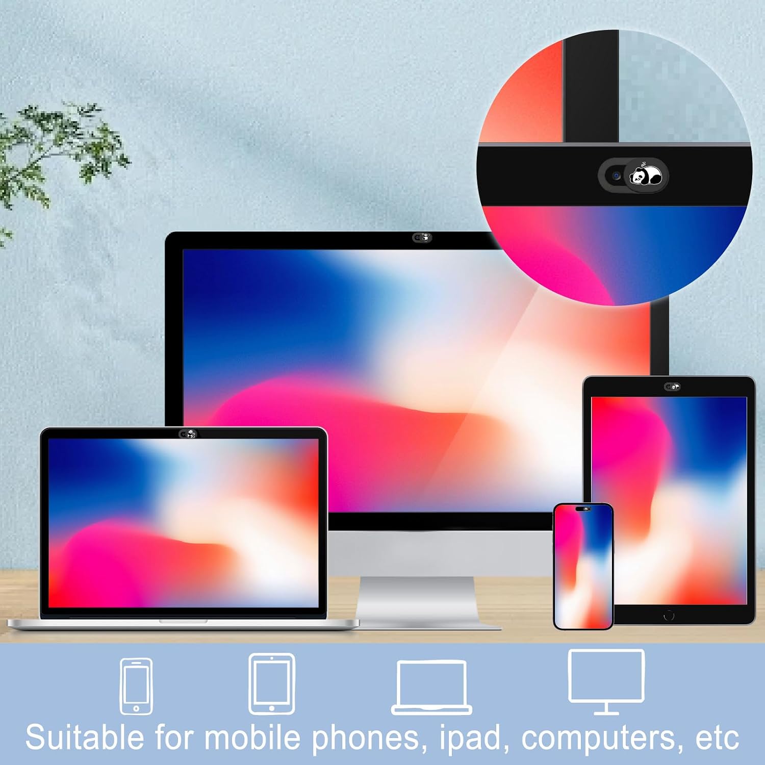 6Pcs 6 Styles Panda Camera Cover Webcam Cover Slide Cute Animal Design Privacy Guard Webcam Protector for Laptop Desktop Computer Tablet Phone Notebook Mini PC Accessories Home Office Use