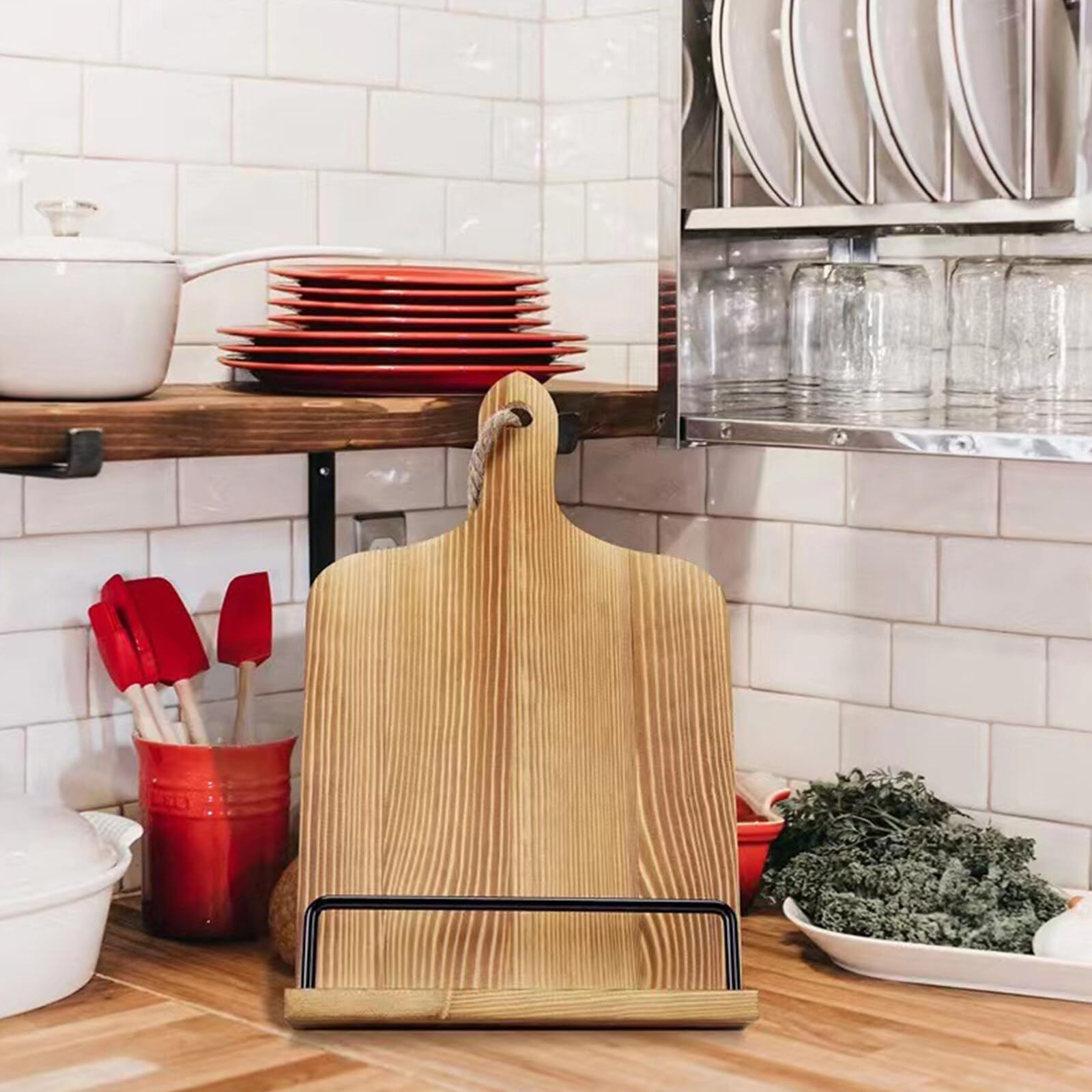 Befeil Supporto Per Libri Di Cucina In Legno - 22x37 Cm - Regolabile E Salvaspazio - Legno Naturale