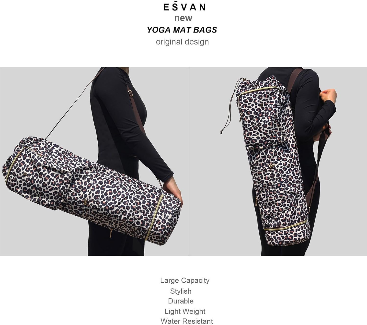 ESVAN Yoga Mat Bag with Multi Pockets Drawstring Yoga Mat Carrier Pilates Exercise Multi-Functional Storage Bag