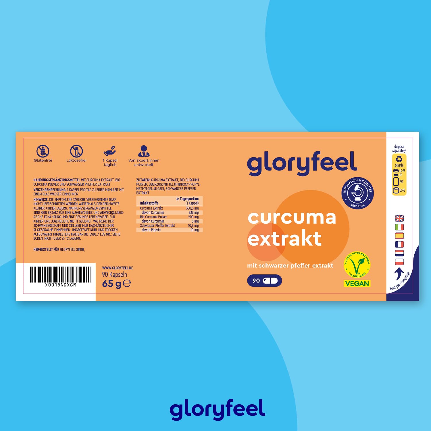 Curcuma Extrakt 17000mg*- 95% Extrakt, Höchster Curcumin Gehalt - Mit Bio Kurkuma Pulver + Schwarzer Pfeffer + Piperin - Vegan, laborgeprüft, ohne Zusätze in Deutschland hergestellt
