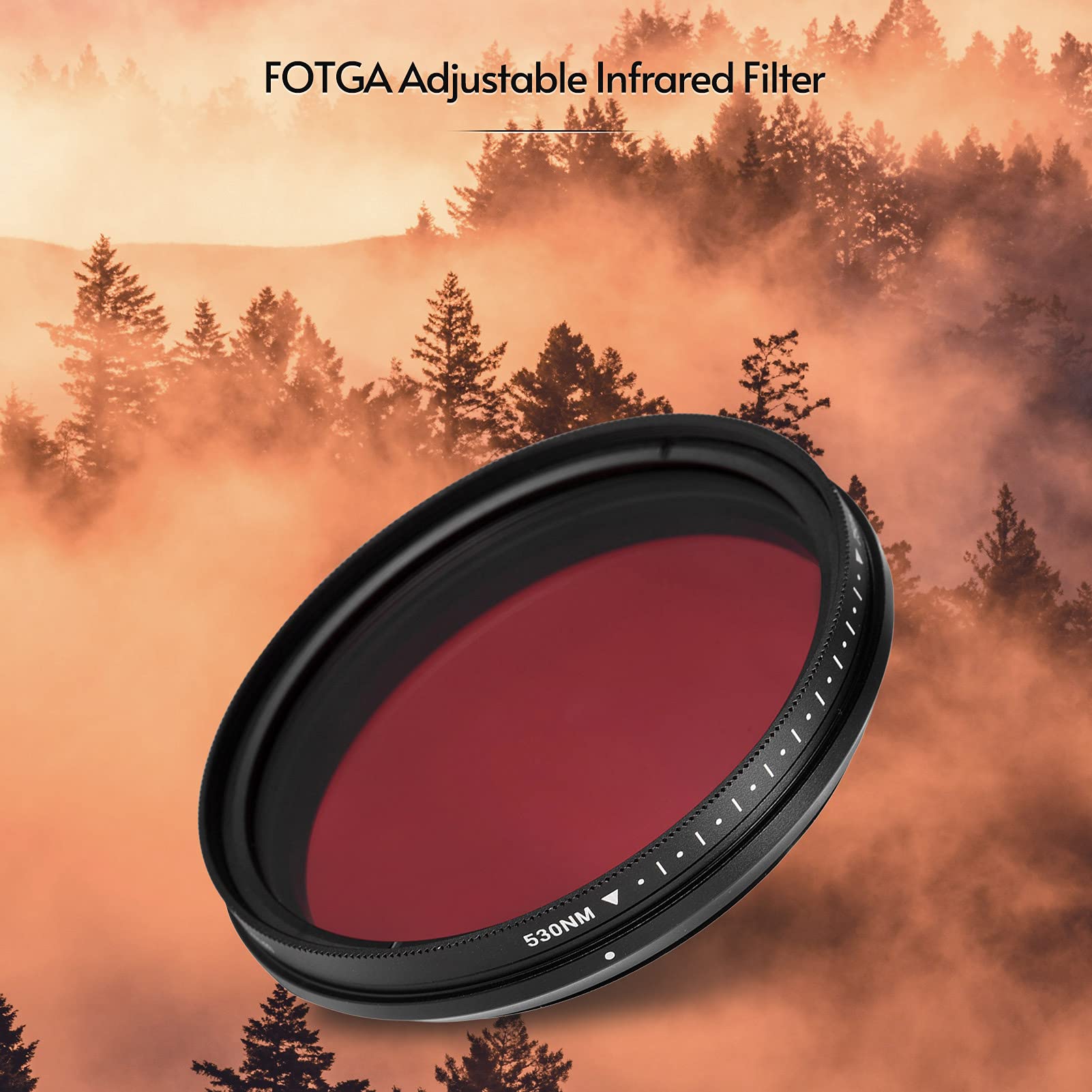Filtro infrarrojo Ajustable de 62 mm Filtro de Lente de Rayos X de Paso de Infrarrojos Variable de 530 NM a 750 NM Compatible con la cámara DSLR,Filtro de Lentes de Rayos X