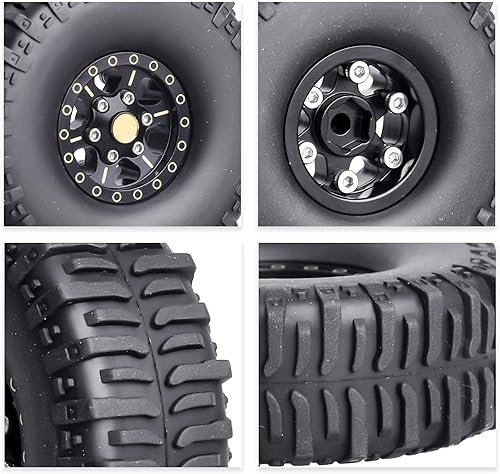 Miniatura 16 de HobbyPark Ruedas y neumáticos Beadlock de latón 1.0 para Traxxas TRX4M Piezas de actualización Axial SCX24 1/24 RC Crawler Reemplazo (paquete de 4)