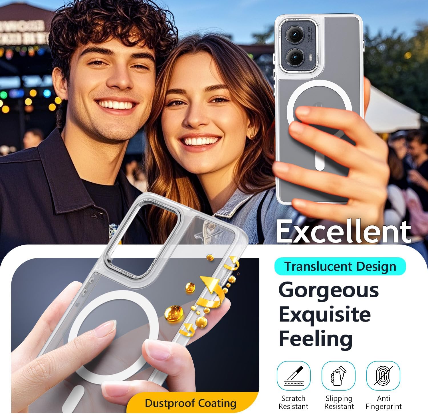 YZB Magnetic for Motorola Edge-2024 Case, Frost Clear | Compatible with MagSafe, Translucent Matte Scratch-Resistant Back, Military-Grade Protection Shockproof Slim Phone Cover - Image 3