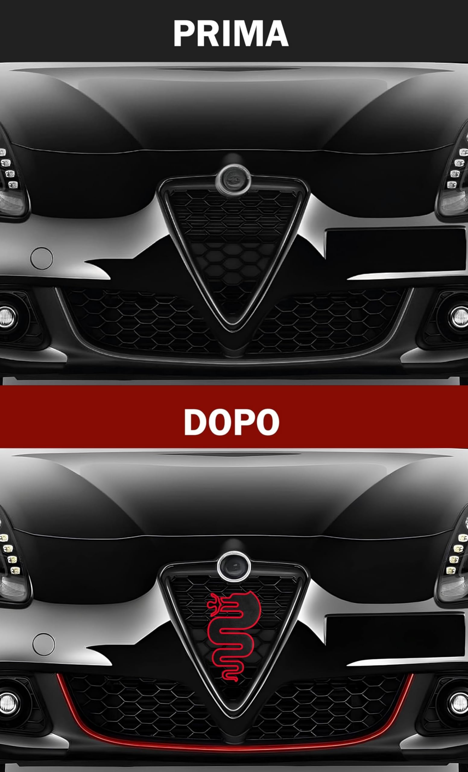 Accessoires Logo Grille pour Alfa Romeo Giulietta, Design Serpent Tuning Giulietta restyling 2016 (Noir)