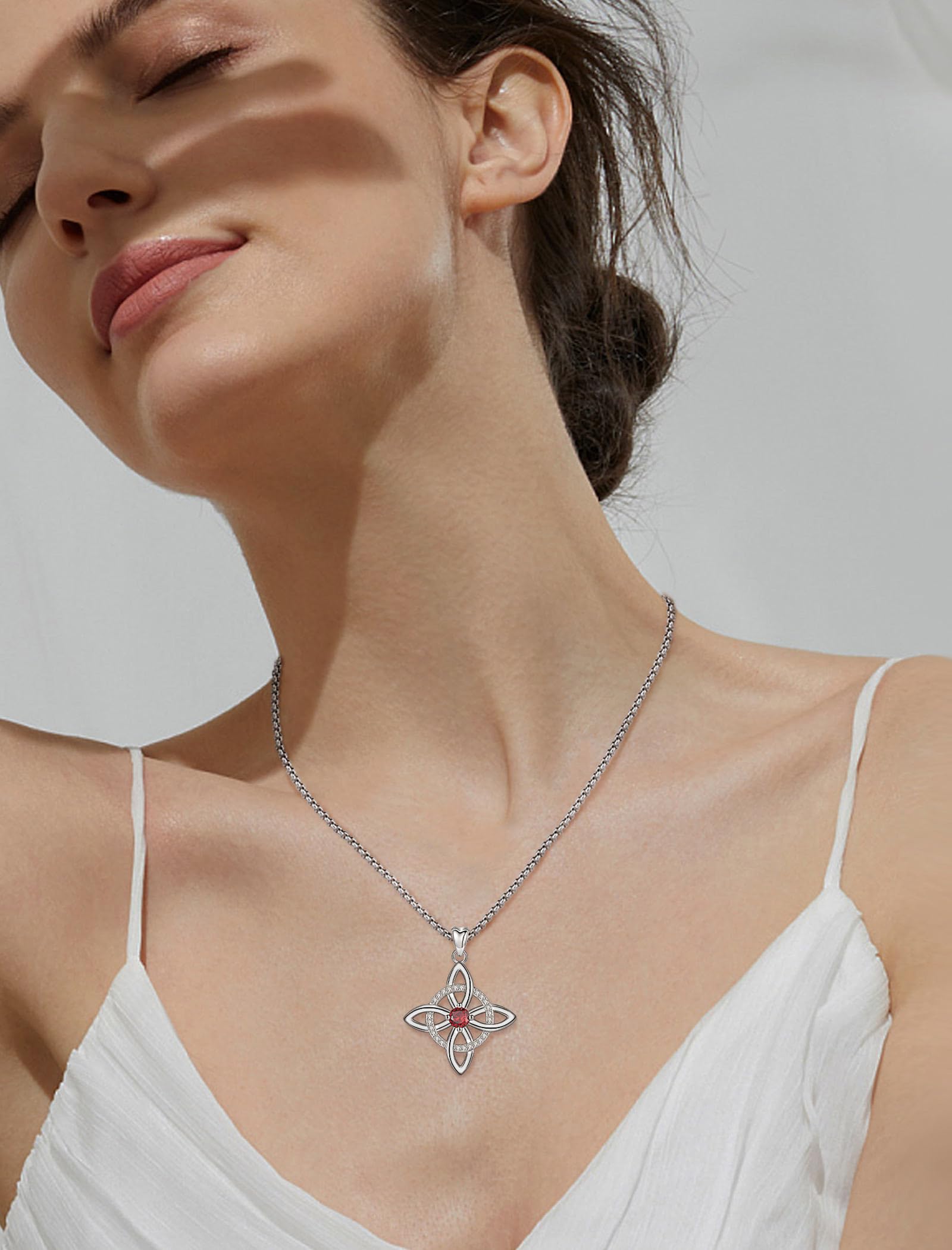 AEONSLOVE Hexenknoten Halskette Damen Silber 925 Irisch Keltischer Knoten Kette mit Geburtsstein Hexenanhänger Hexen Knoten Schmuck