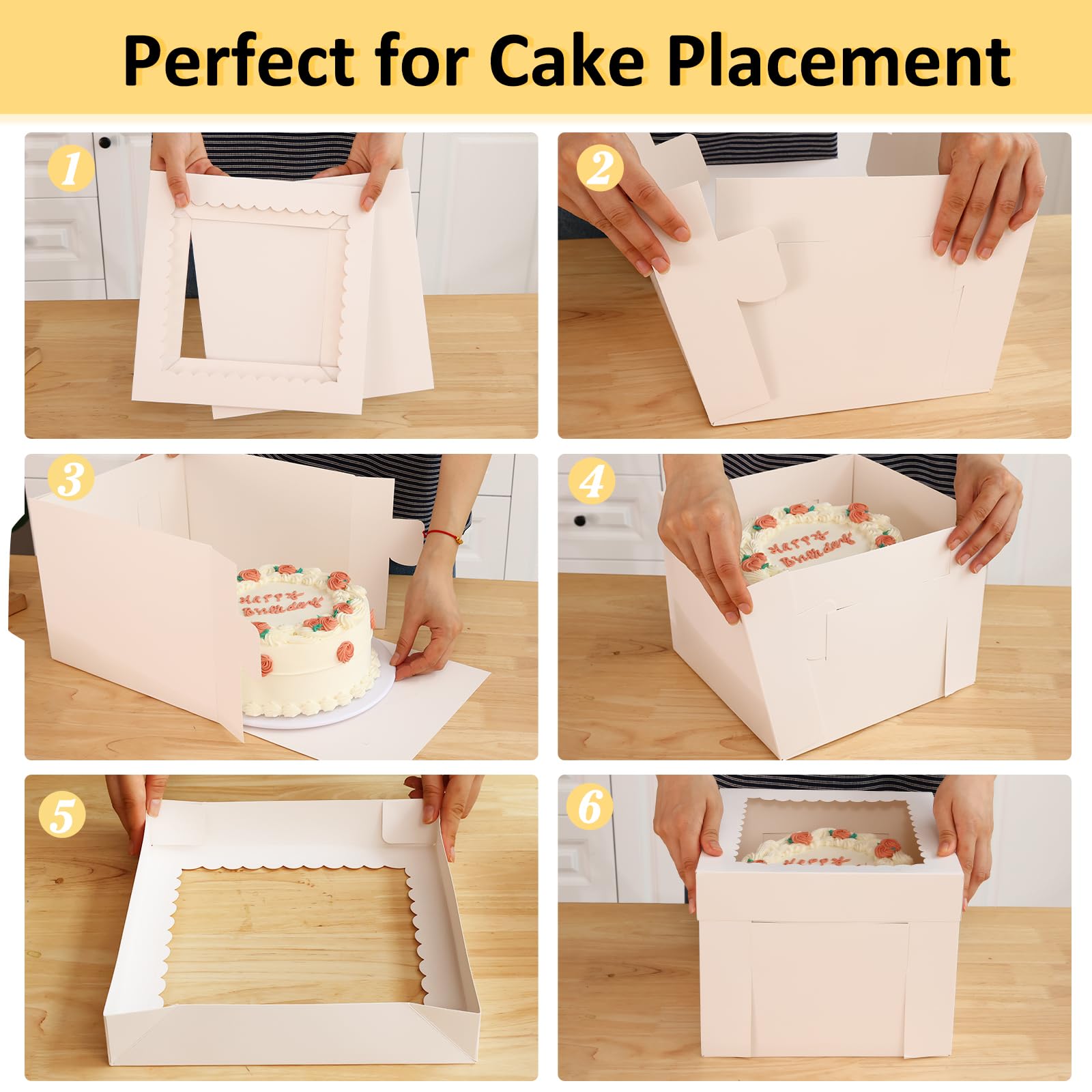 Moretoes 12 cajas para tartas, 10 x 10 x 8 pulgadas de alto con ventana, caja cuadrada para panadería con tapas para donas, pasteles, galletas, bodas, cumpleaños (blanco)