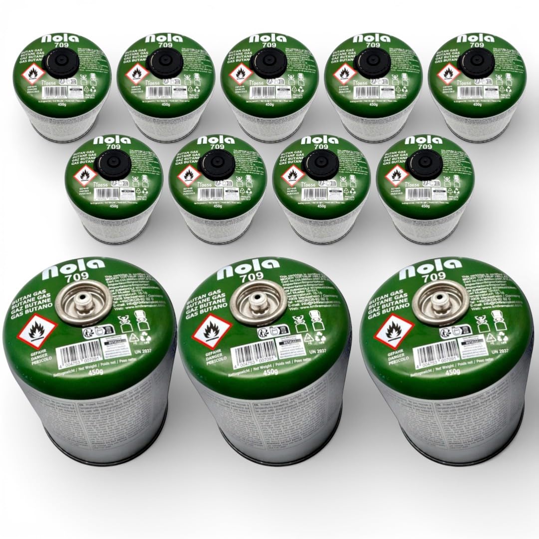 NOLA 450g Gaskartusche mit Schraubventil – Propan-/Butan Gas Kartusche EN417 – Ventilkartusche für Campingkocher, Gaskocher & Gasgrill – Outdoor Campinggas Schraubkartusche (8, Weiß)