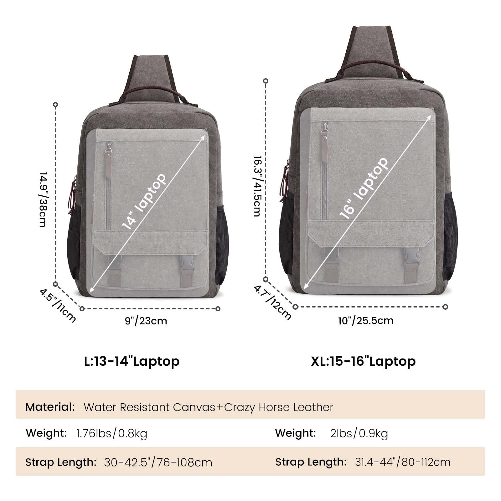 S-ZONE Zaino da Uomo in Tela Impermeabile da 13-16 Pollici per Laptop Borsa a Tracolla Casual