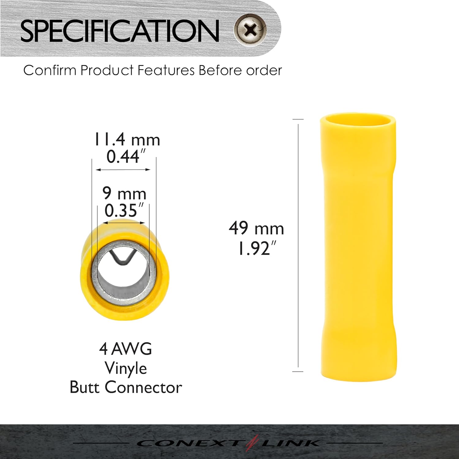 Conext Link BCV4-25 Vinyl Butt Connector 25 Pack (Yellow 4 Gauge) （17082）
