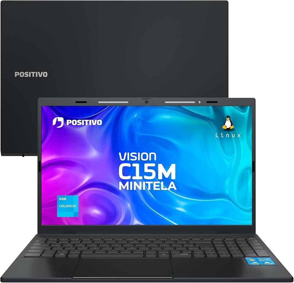 Notebook Positivo Vision C15M Intel Celeron N4500 Linux 8GB RAM 256GB eMMC Tela 15" Full HD IPS Antirreflexo – com Minitela - Cinza
