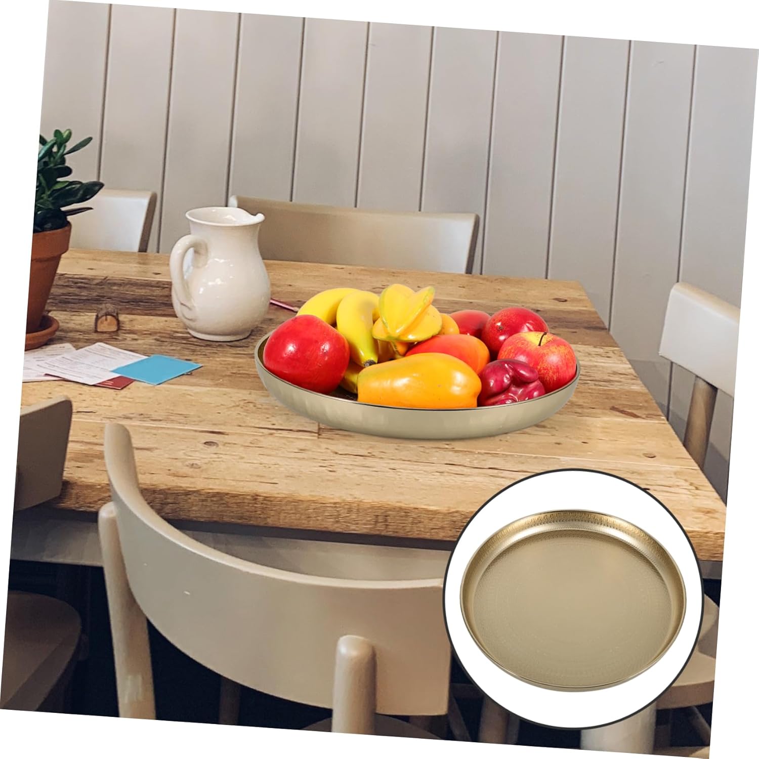 IMIKEYA Metal Round Serving Tray Gold Fruit Platter Delicate Food Display Board for Kitchen Table Versatile Dessert Snack Storage and Decorative Use
