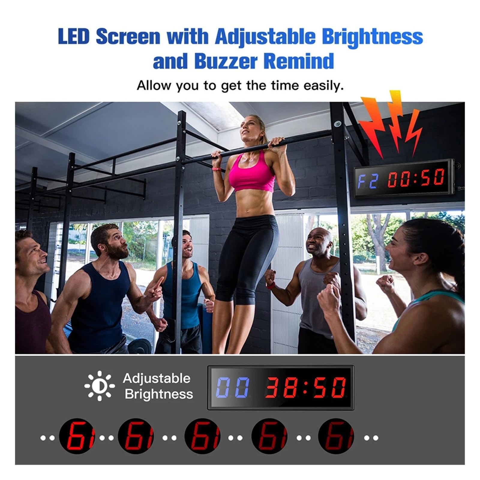 Timer palestra, 1.8 "6 Cifre LED Intervallo Timer Conto Alla Rovescia/Up Orologio Cronometro Allenamento for Garage Palestra di Casa Sportivo(Blue and red metal)