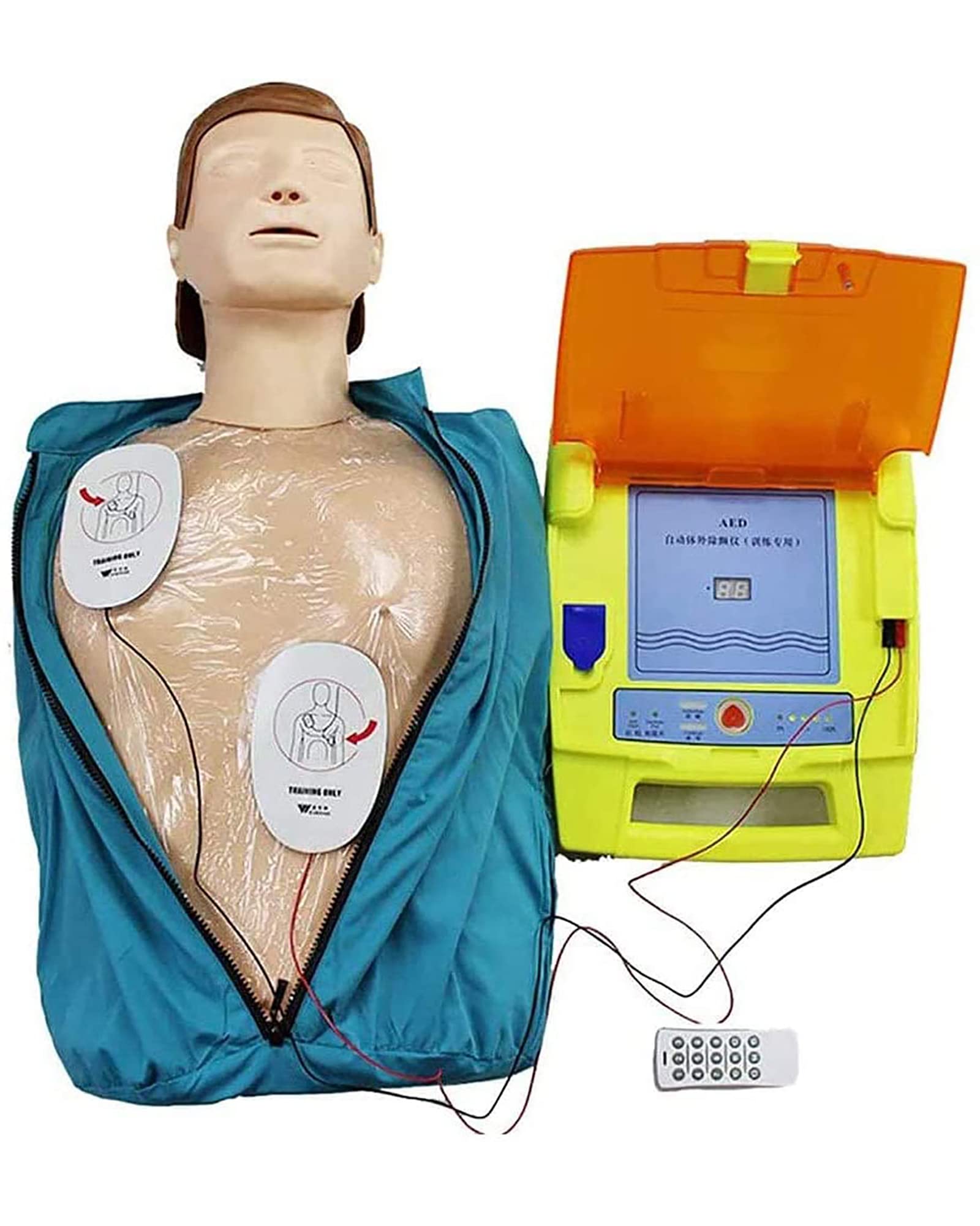 Mannequin de Formation de Premiers Secours en RCR Demi-Corps avec défibrillateurs Simulateur de réanimation Cardio-pulmonaire Adulte Modèle d'étude de la Respiration Artificielle