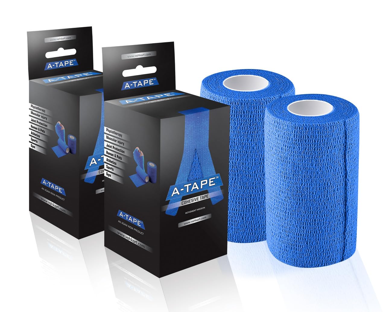A-Tape Breathable Self Adhesive Cohesive Bandage for Humans & Pets (Dogs, Cats, Birds) –Sports, Wrap, Athletic, Non Woven First Aid Medical, Wrist, Swelling (10 cm X 4.5 mtr) (Pack Of 2) (Blue)