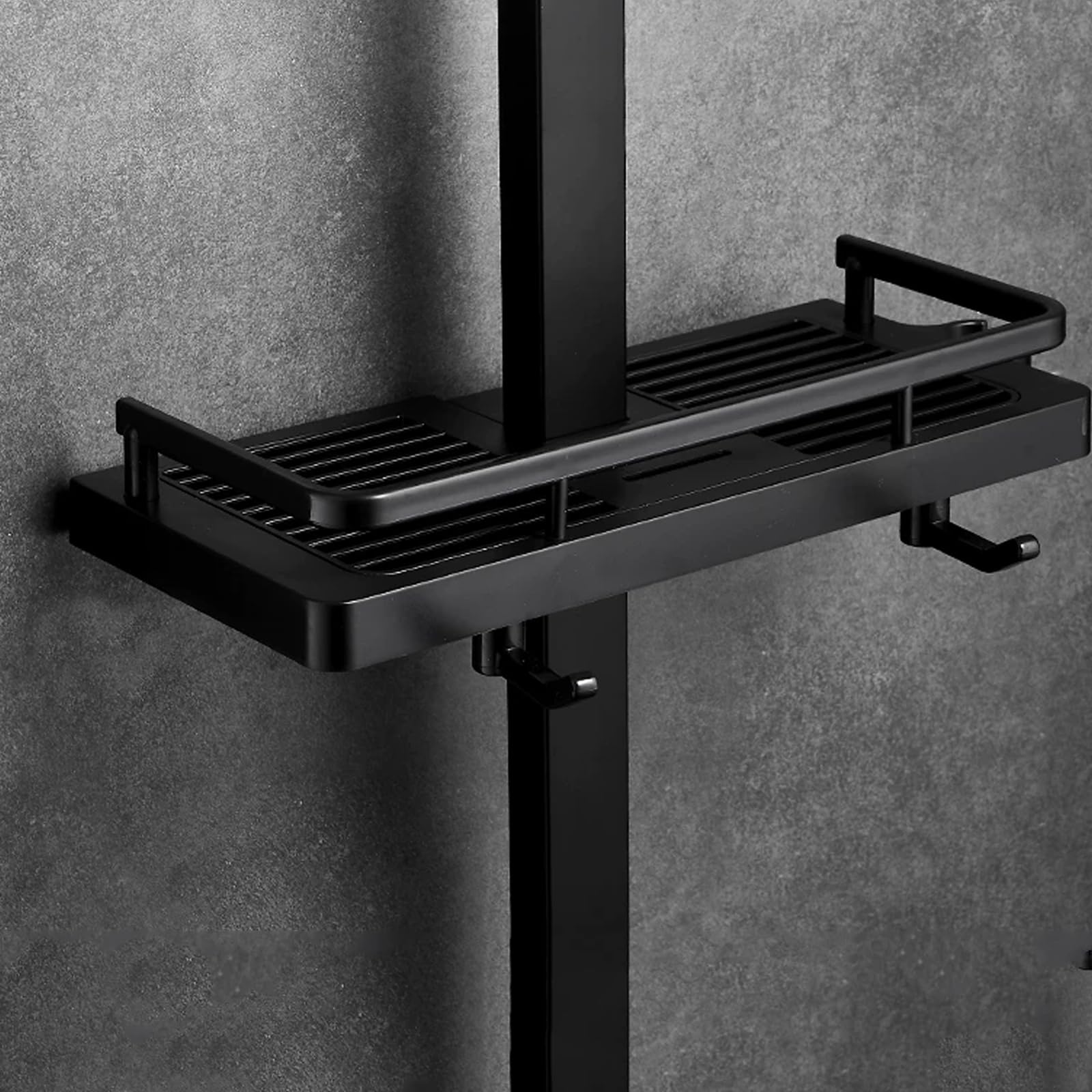 JRUIA White And Chrome Shelf, Plastic Storage, Bathroom Shower Rod That Requires No Drilling, Hanging Bathroom Basket,B
