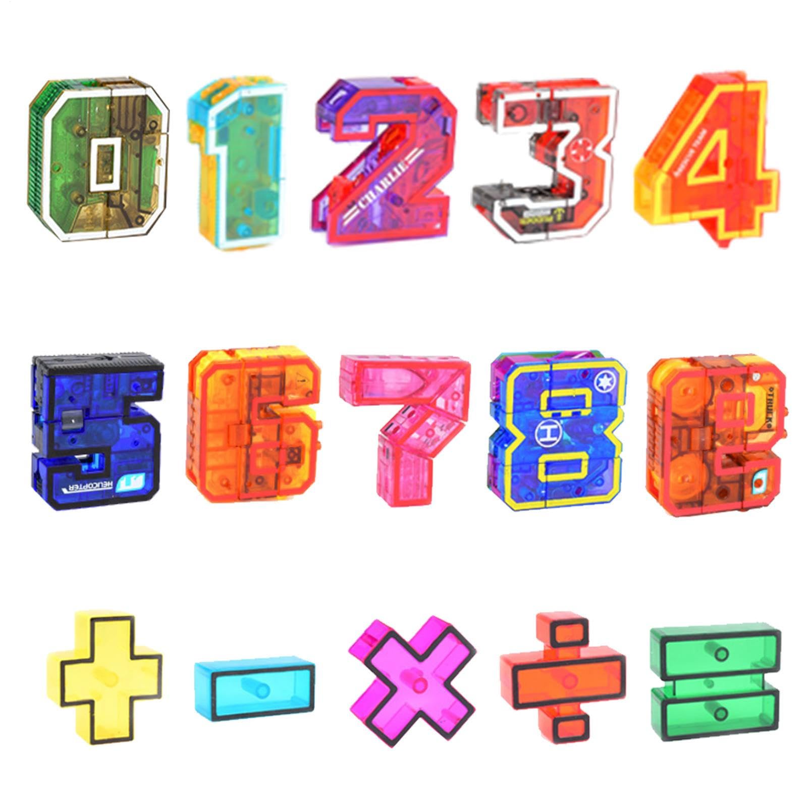 Number Bots - Math Toys - ABS Deformation | Digital Transforming Assembled Robot 1050g, 15 In 1 Mech Building Block Set Helps Children Learn Counting Through Vehicle Play