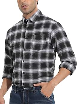 Amazon.com: Yukiuiny Mens Cotton Plaid Shirt Long Sleeve