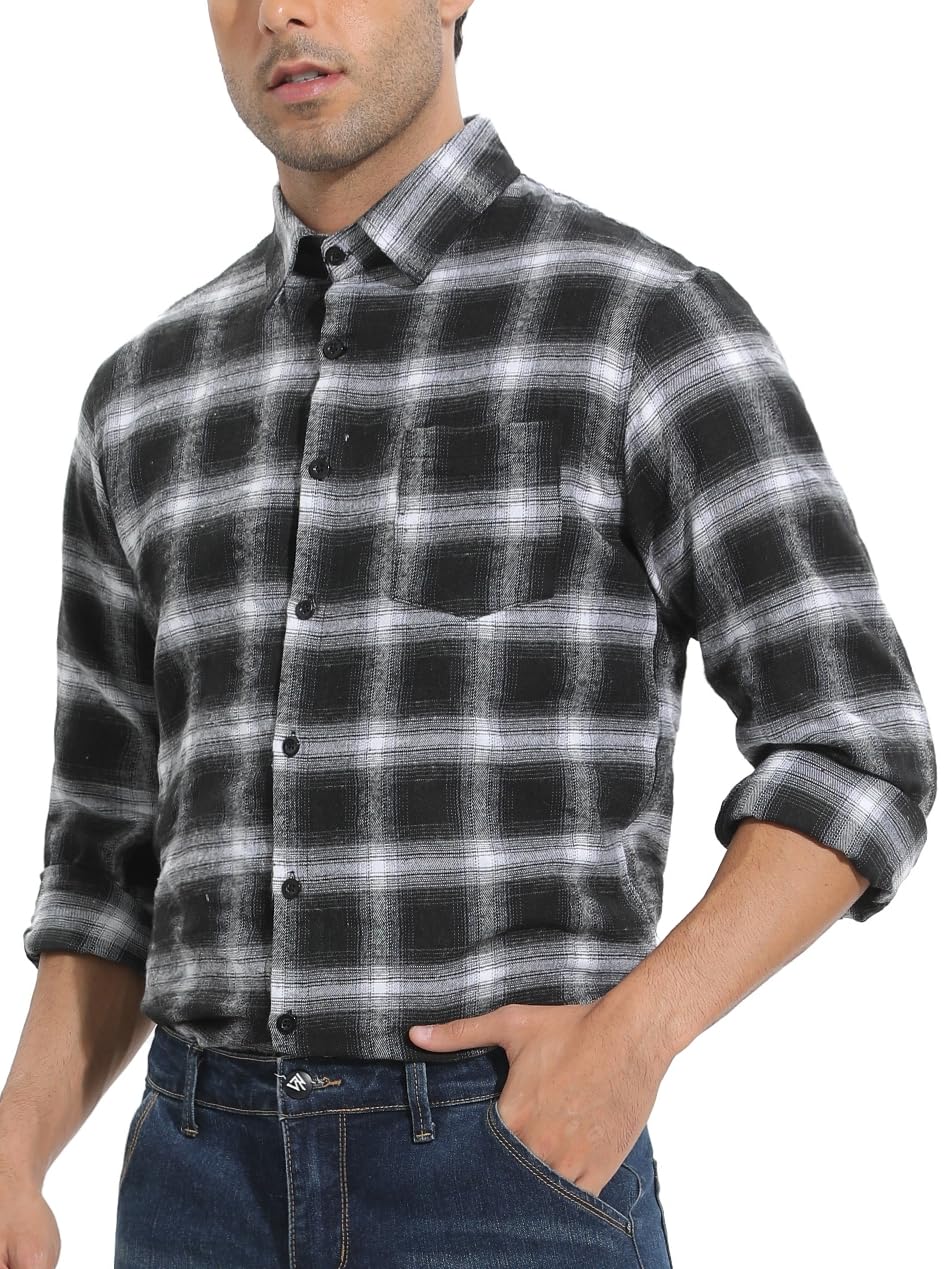 Yukiuiny Herren Holzfällerhemd 100% Baumwolle Langarm Kariertes Hemd Casual Button Down Flanell Freizeithemd für Frühling Herbst, S-3XL