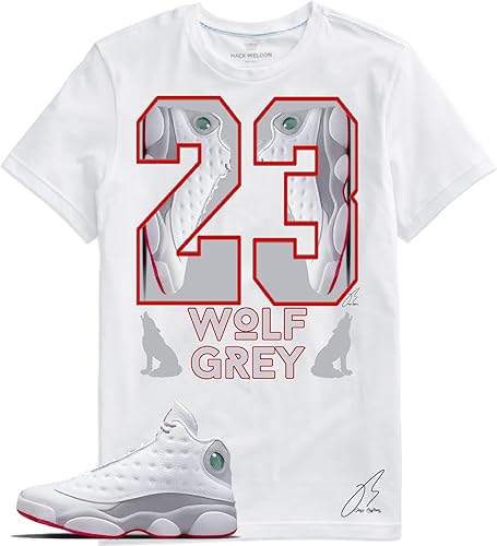 Shirt To Match Jordan Retro 13 Wolf GreyWhite True Red,Sneaker Graphic Tee,University Blue,Gift (L, White)