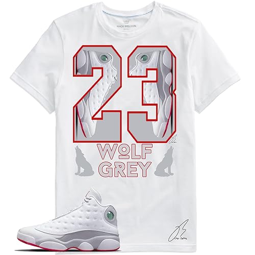 Shirt To Match Jordan Retro 13 Wolf GreyWhite True Red,Sneaker Graphic Tee,University Blue,Gift (L, White)
